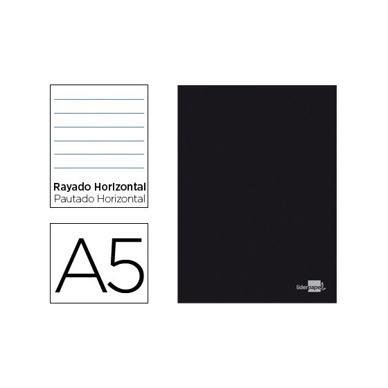 Libreta liderpapel tapa negra a5 80 hojas 60g/m2 horizontal con doble margen