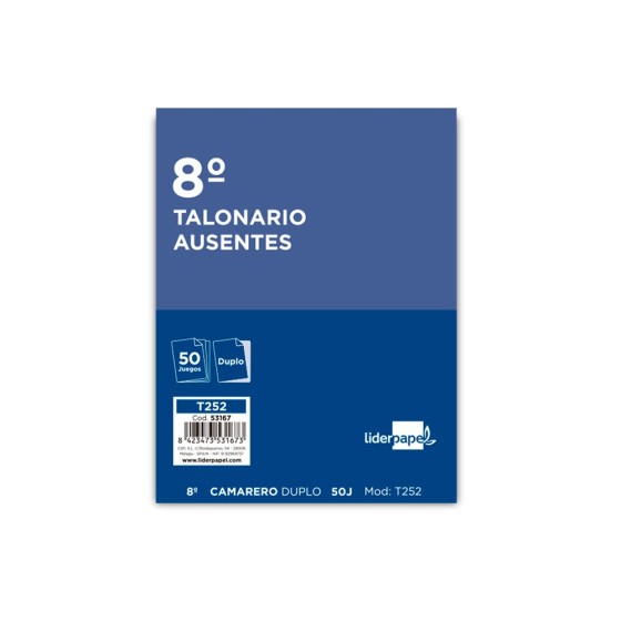 Talonario liderpapel camarero 8º original y copia t252 zig zag