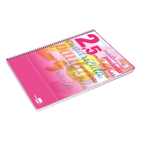 Cuaderno espiral liderpapel folio pautaguia tapa blanda 80h 75 gr cuadro pautado 2,5mm con margen colores surtidos