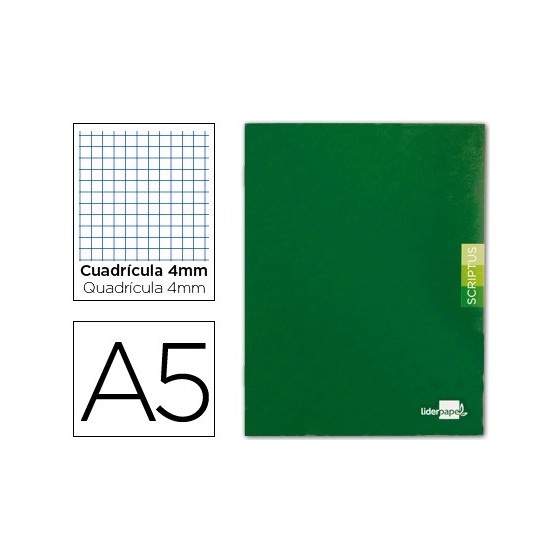 Libreta liderpapel scriptus a5 48 hojas 90g/m2 cuadro 4mm con margen color verde