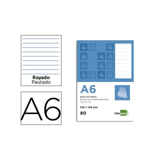 Bloc notas liderpapel horizontal a6 80 hojas 60g/m2 perforado