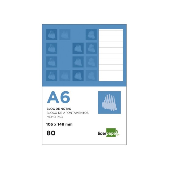 Bloc notas liderpapel horizontal a6 80 hojas 60g/m2 perforado