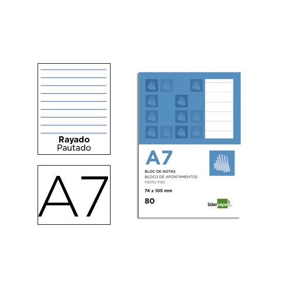 Bloc notas liderpapel horizontal a7 80 hojas 60g/m2 perforado