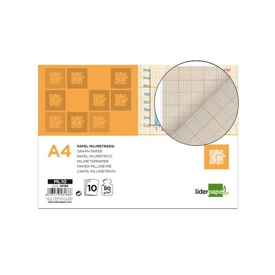 Papel dibujo liderpapel 210x297mm 80g/m2 milimetrado pack de 10
