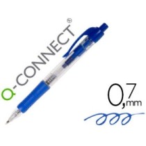 Boligrafo q-connect azul retractil con sujecion de caucho
