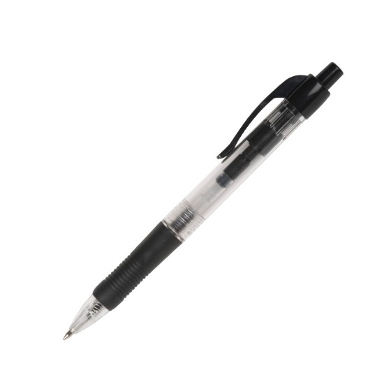 Boligrafo q-connect negro retractil con sujecion de caucho