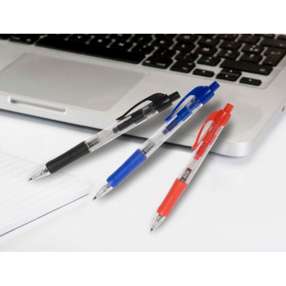 Boligrafo q-connect negro retractil con sujecion de caucho