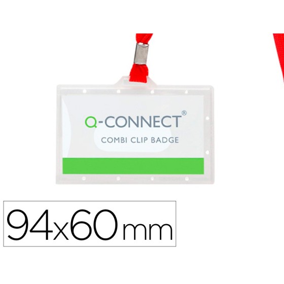 Identificador q-connect kf03303 con cordon plano rojo y apertura lateral 94x60 mm
