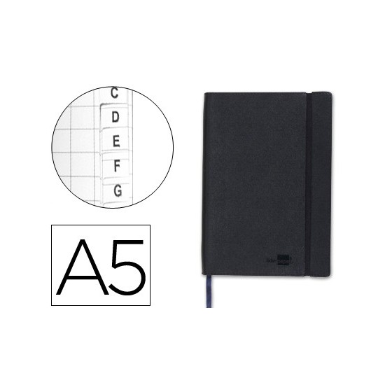 Libreta indice liderpapel similpiel a5 120 hojas 70g/m2 color negro