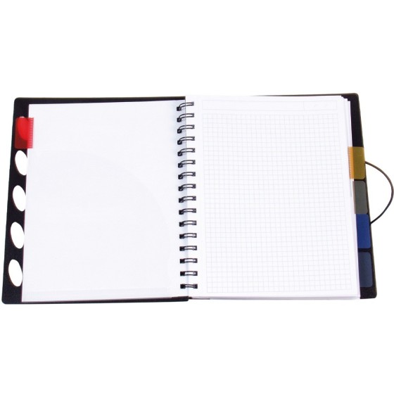 Cuaderno espiral liderpapel a5 micro executive tapa plastico 100h 80 gr cuadro 5mm 5 separadores con gomilla negro