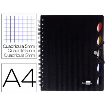 Cuaderno espiral liderpapel a4 micro executive tapa plastico 100h 80 gr cuadro 5mm 5 separadores con gomilla negro