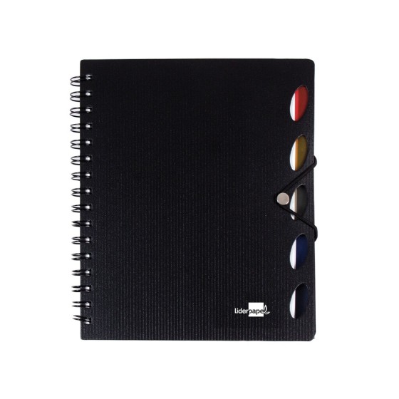 Cuaderno espiral liderpapel a4 micro executive tapa plastico 100h 80 gr cuadro 5mm 5 separadores con gomilla negro