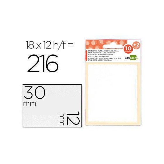 Etiquetas liderpapel sobre de 10 h. + 2 h. obsequio 12x30 mm -18 unidades por hoja