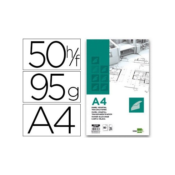 Bloc papel vegetal liderpapel encolado 210x297mm 50 hojas 95g/m2