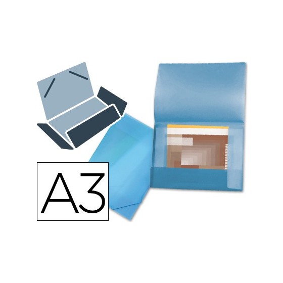 Carpeta liderpapel portadocumentos 44802 solapas polipropileno din a3 azul translucido lomo flexible