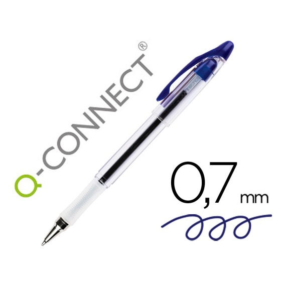 Boligrafo q-connect delta azul sujecion de caucho con capuchon