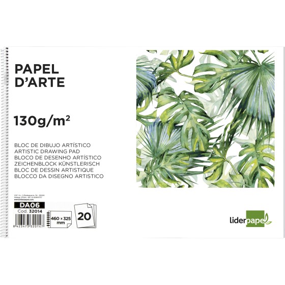 Bloc dibujo liderpapel artistico espiral 460x325mm 20 hojas 130g m2 sin recuadro perforado