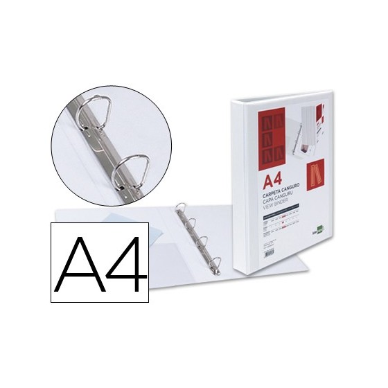 Carpeta canguro 4 anillas mixtas 16mm liderpapel a4 plastico blanca