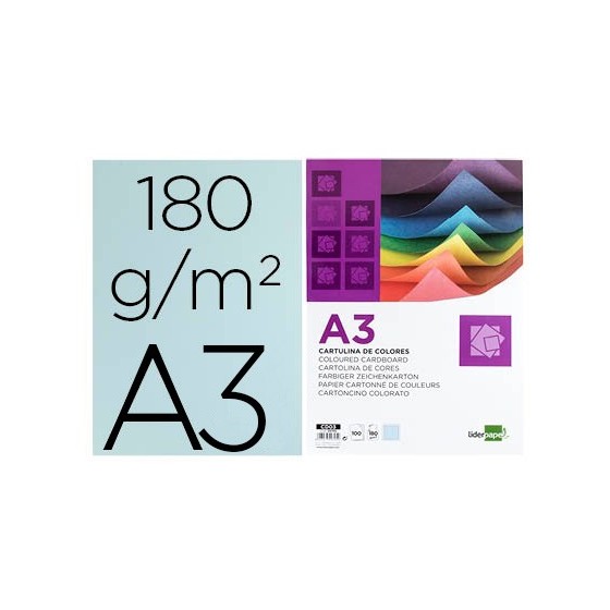 Cartulina liderpapel a3 180g/m2 celeste paquete de 100hojas