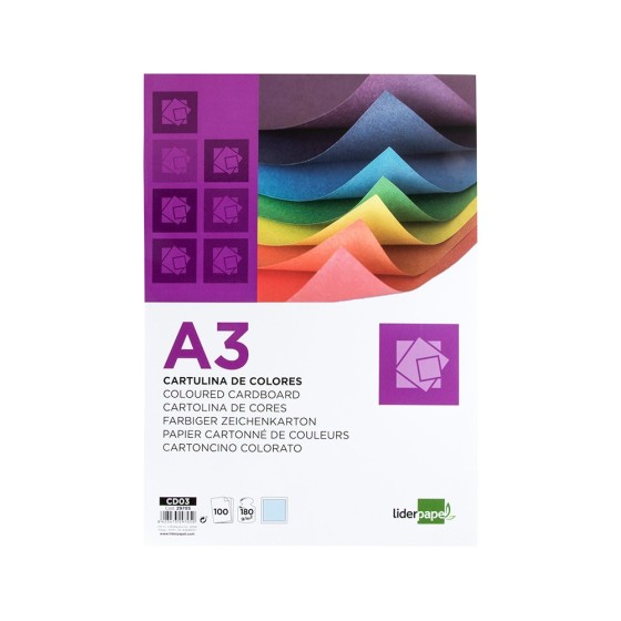 Cartulina liderpapel a3 180g/m2 celeste paquete de 100hojas