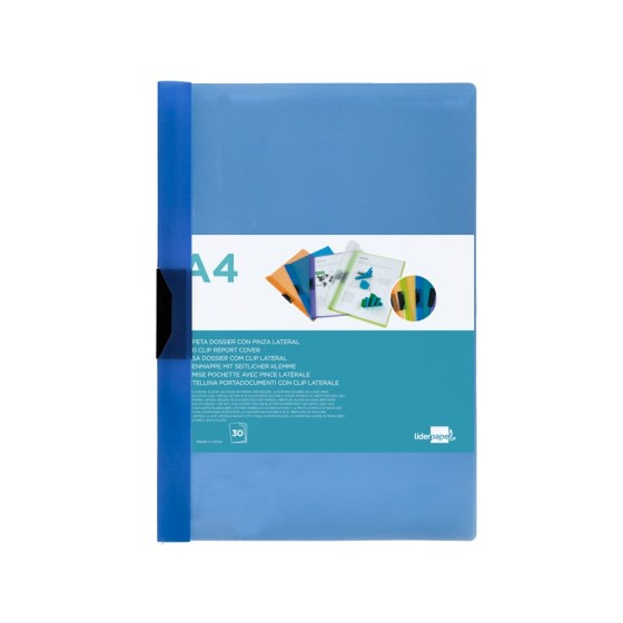 Carpeta liderpapel dossier pinza lateral 45302 polipropileno din a4 azul 30 hojas pinza deslizante