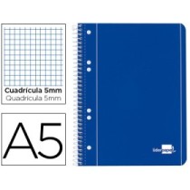 Cuaderno espiral liderpapel a5 micro serie azul tapa blanda 80h 75 gr cuadro5mm 6 taladros azul