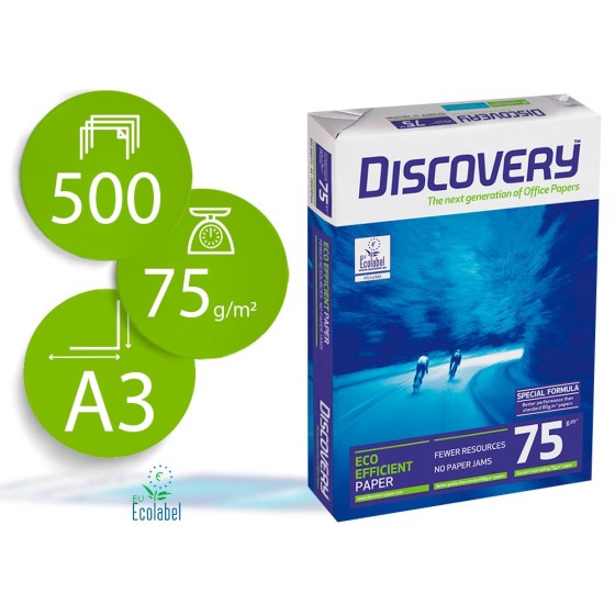 Papel fotocopiadora discovery din a3 75 grs. papel multiuso ink-jet y laserpaquete de 500 hojas
