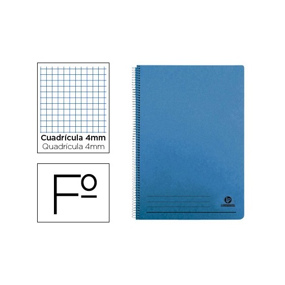 Cuaderno espiral liderpapel folio 100h cuadro 4mm tapa azul con margen 70 gr