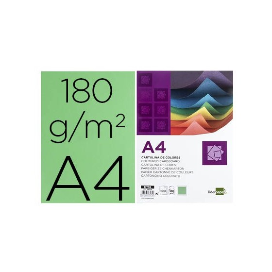 Cartulina liderpapel a4 180g/m2 verde billar paquete de 100 hojas