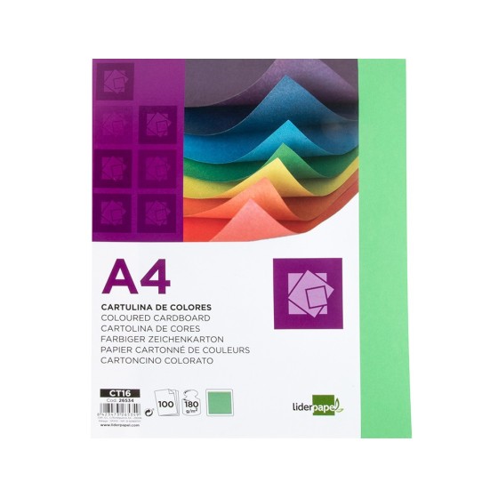 Cartulina liderpapel a4 180g/m2 verde billar paquete de 100 hojas