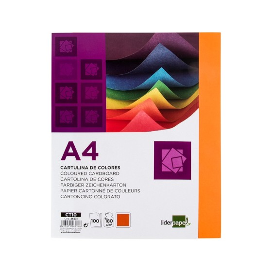 Cartulina liderpapel a4 180g/m2 naranja fuerte paquetede 100 hojas