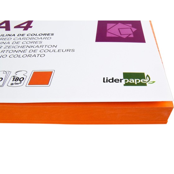 Cartulina liderpapel a4 180g/m2 naranja fuerte paquetede 100 hojas