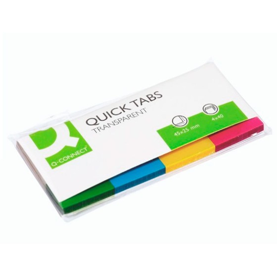 Banderitas separadoras q-connect 25x45 mm transparentes y color pack de 4 con 40 hojas