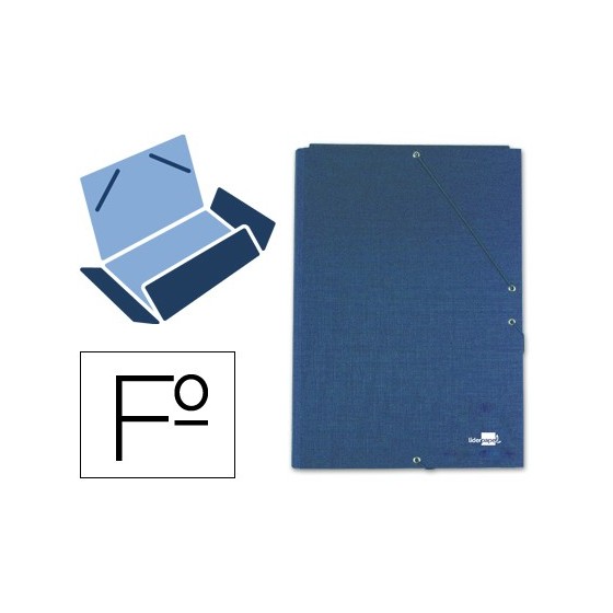 Carpeta liderpapel gomas folio 3 solapas carton forrado azul