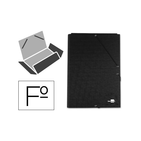 Carpeta liderpapel gomas folio 3 solapas carton forrado negra
