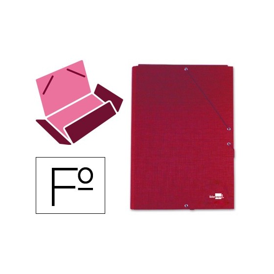 Carpeta liderpapel gomas folio 3 solapas carton forrado roja