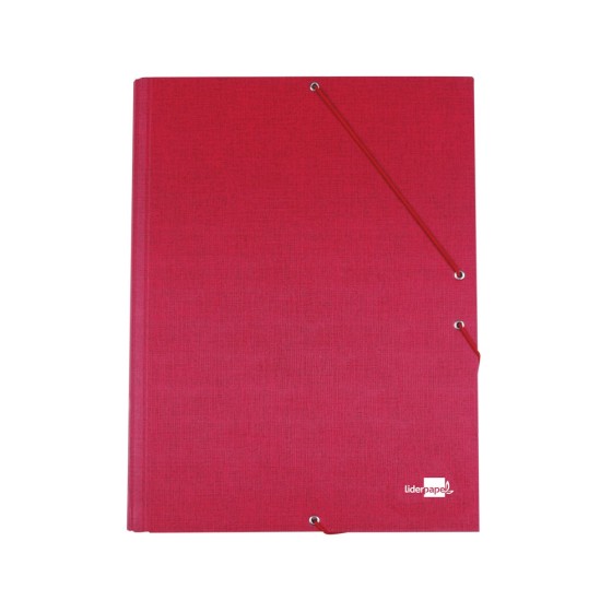 Carpeta liderpapel gomas folio 3 solapas carton forrado roja