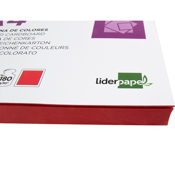 Cartulina liderpapel a4 180g/m2 rojo paquete de 100 hojas