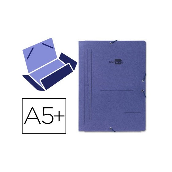 Carpeta liderpapel gomas cuarto 3 solapas carton pintado azul