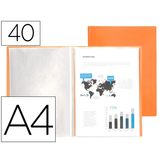 Carpeta liderpapel escaparate 40 fundas polipropileno din a4 naranja fluor opaco