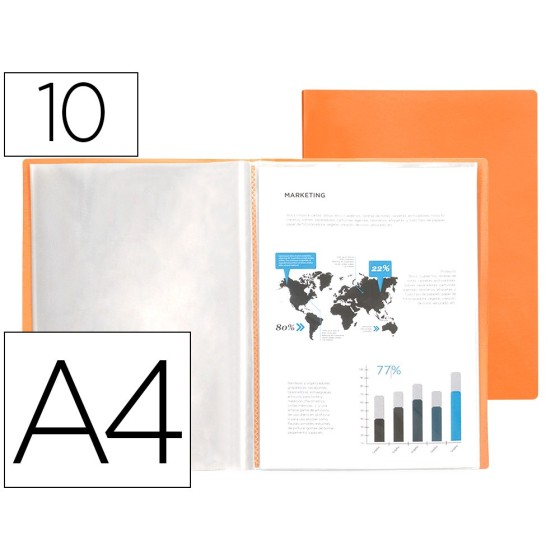 Carpeta liderpapel escaparate 10 fundas polipropileno din a4 naranja fluor opaco