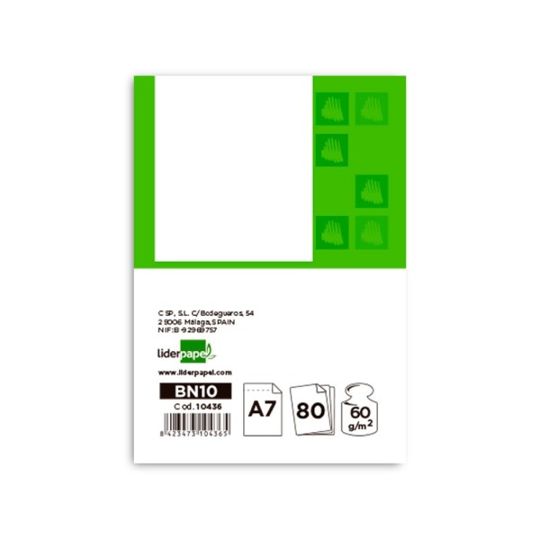 Bloc notas liderpapel liso a7 80 hojas 60g/m2 perforado