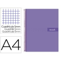 Cuaderno espiral liderpapel a4 micro crafty tapa forrada 120h 90gr cuadro 5mm 5 bandas 4 taladros color violeta