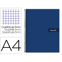 Cuaderno espiral liderpapel a4 micro crafty tapa forrada 120h 90 gr cuadro 5 mm 5 bandas 4 colores color azul