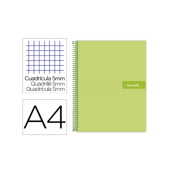 Cuaderno espiral liderpapel a4 micro crafty tapa forrada 120h 90 gr cuadro 5 mm 5 bandas 4 colores color verde