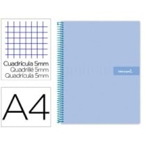 Cuaderno espiral liderpapel a4 micro crafty tapa forrada 120h 90 gr cuadro 5 mm 5 bandas 4 colores celeste