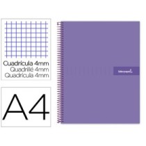 Cuaderno espiral liderpapel a4 crafty tapa forrada 80h 90 gr cuadro 4mm con margen color violeta