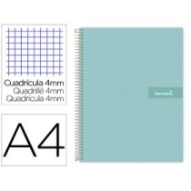 Cuaderno espiral liderpapel a4 crafty tapa forrada 80h 90 gr cuadro 4mm con margen color turquesa
