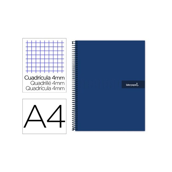 Cuaderno espiral liderpapel a4 crafty tapa forrada 80h 90 gr cuadro 4mm con margen color azul marino