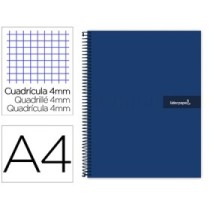 Cuaderno espiral liderpapel a4 crafty tapa forrada 80h 90 gr cuadro 4mm con margen color azul marino